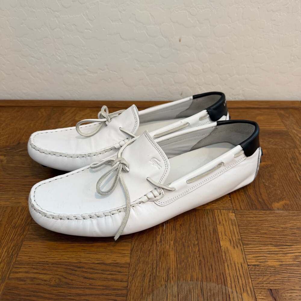 Lacoste 1927 White Leather Driving Moccasin Loafers Men’s 9.5
